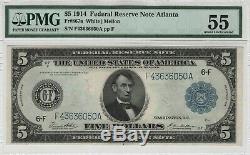 1914 $5 Federal Reserve Note Currency Atlanta FR. 867a PMG Certified About UNC 55
