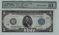 1914 $5 Federal Reserve Note Currency New York Fr. 851c PMG CHOICE UNC 64 EPQ