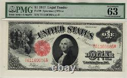 1917 $1 Legal Tender Red Seal Note Currency Fr. 39 Pmg Choice Unc 63 Epq (686a)