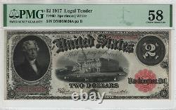 1917 $2 Legal Tender Red Seal Note Currency Fr. 60 Pmg Choice About Unc 58 (026a)