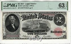 1917 $2 Legal Tender Red Seal Note Currency Fr. 60 Pmg Choice Unc 63 Epq (584a)