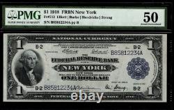 1918 $1 FRBN New York National Currency Flying Eagle PMG 50 About Unc (CBE)