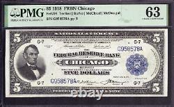 1918 $5 Federal Reserve Bank Note Currency Chicago Fr. 794 Pmg Choice Unc Cu 64