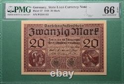 1918 Germany State Loan Currency Note 20 Mark P# 57 Pmg 66 Epq Gem Unc