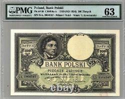 1919 Poland 500 Zlotych Certified CURRENCY banknote PMG 63 UNC PAPER MONEY