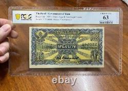 1926 UNC 63 PCGS Currency Thailand Banknotes Precious Siam King Rama VI Rare New