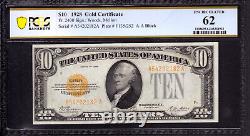 1928 $10 Gold Certificate Note Currency Fr. 2400 Pcgs B Uncirculated Unc 62