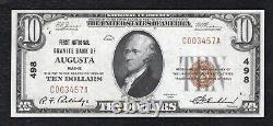 1929 $10 1st National Granite Bank Augusta, Me National Currency Ch #498 Gem Unc