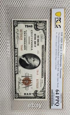 1929 $10 National Currency Brown Seal Chattanooga, Tennessee PCGS UNC 64PPQ Nice
