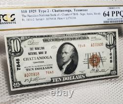 1929 $10 National Currency Brown Seal Chattanooga, Tennessee PCGS UNC 64PPQ Nice