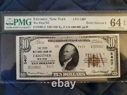 1929 $10 National Currency Of New York-2nd Lowest # 000002 Pmg64 Choice Unc