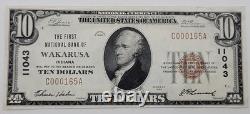 1929 $10 National Currency, WAKARUSA, INDIANA, C000165A UNC Details FF24.1
