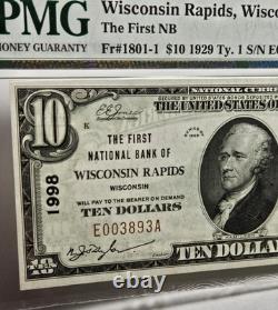 1929 $10 National Currency WISCONSIN RAPIDS, WI WISCONSIN PMG Choice UNC 64EPQ