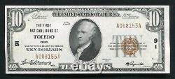 1929 $10 The First National Bank Of Toledo, Oh National Currency Ch. #91 Unc