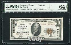 1929 $10 Tyii First Nb Of Leesburg, Fl National Currency Ch. #11038 Pmg Unc-64epq