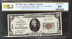 1929 $20 First National Bank Note Currency Fullerton Nebraska Pcgs Choice Unc 64