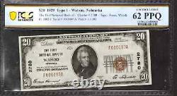 1929 $20 First National Bank Note Currency Wahoo Nebraska Pcgs B Unc 62 Ppq