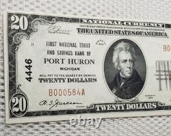 1929 $20 National Currency PORT HURON, MICHIGAN Low Serial Number Crisp UNC