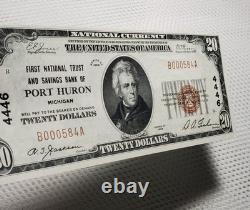 1929 $20 National Currency PORT HURON, MICHIGAN Low Serial Number Crisp UNC