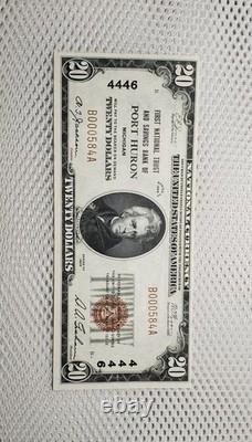 1929 $20 National Currency PORT HURON, MICHIGAN Low Serial Number Crisp UNC