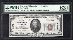 1929 $20 The First Nb Of Seymour, Wi National Currency Ch. #6575 Pmg Unc-63epq