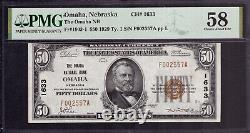 1929 $50 Omaha National Banknote Currency Nebraska #1633 Pmg Choice About Unc 58