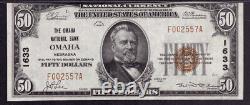 1929 $50 Omaha National Banknote Currency Nebraska #1633 Pmg Choice About Unc 58