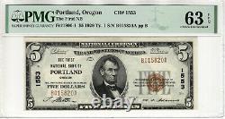 1929 $5 First National Banknote Currency Portland Oregon Pmg Choice Unc 63 Epq