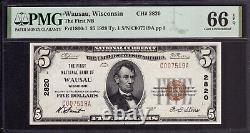 1929 $5 First National Banknote Currency Wausau Wisconsin Pmg Gem Unc 66 Epq