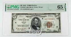 1929 $5 National Currency Note Dallas Graded by PMG as Gem Unc 65 EPQ Fr 1850-K