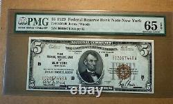 1929 $5 National Currency Note Pmg65 Epq New York District Gem Unc! Free Ship