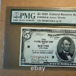 1929 $5 National Currency Note Pmg65 Epq New York District Gem Unc! Free Ship