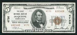 1929 $5 Tyii The First Nb Of Duquesne, Pa National Currency Ch. #4730 Gem Unc