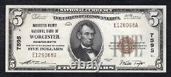 1929 $5 Worcester County Nb Of Worcester, Ma National Currency Ch. #7595 Unc