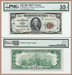 1929 Chicago (G) $100 FRBN National Currency PMG 55 EPQ AU About Unc Banknote