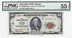 1929 Chicago (G) $100 FRBN National Currency PMG 55 EPQ AU About Unc Banknote