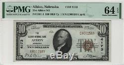 1929 T1 $10 National Banknote Currency Albion Nebraska Pmg Unc 64 Epq (158a)