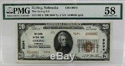 1929 T2 $20 Gering Nebraska National Banknote Currency Pmg 58 Choice About Unc