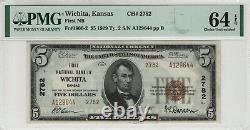 1929 T2 $5 First National Banknote Currency Wichita Kansas Pmg Choice Unc 64 Epq