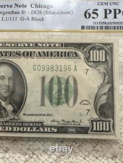 1934 $100 Federal Reserve Note Chicago PCGS 65 PPQ Gem UNC Fr 2152a G