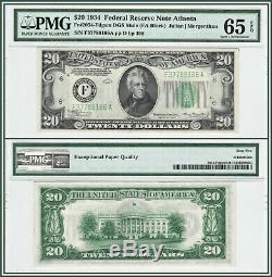 1934 Atlanta $20 Mule DGS Federal Reserve Note PMG 65 EPQ Gem Unc Currency FRN