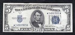 1934-c $5 Five Dollars Star Silver Certificate Currency Note About Unc