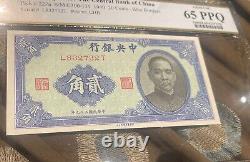 1940 20 CENTS CENTRAL BANK OF CHINA NOTE CURRENCY PICK 227a PCGS GEM UNC 65 PPQ