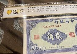 1940 20 CENTS CENTRAL BANK OF CHINA NOTE CURRENCY PICK 227a PCGS GEM UNC 65 PPQ
