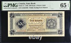 1943 Croatia 100 KUNA P11 BANKNOTE CURRENCY UNC PMG 65