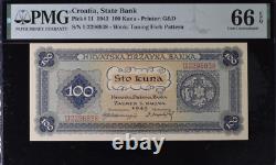 1943 Croatia 100 KUNA P11 BANKNOTE CURRENCY UNC PMG 66