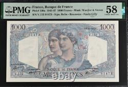 1945-47 France 1000 FRANCS P130a BANKNOTE CURRENCY UNC PMG 58