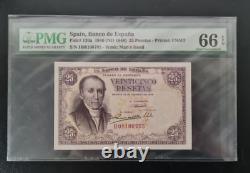1946 Spain 25 Pesetas P-130a BANKNOTE CURRENCY UNC PMG 66