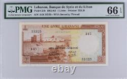 1952-64 Lebanon 1 Livres BANKNOTE CURRENCY UNC PMG 66