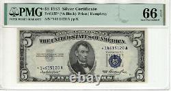1953 $5 Silver Certificate Star Note Currency Fr. 1655 Pmg Gem Unc 66 Epq (120a)